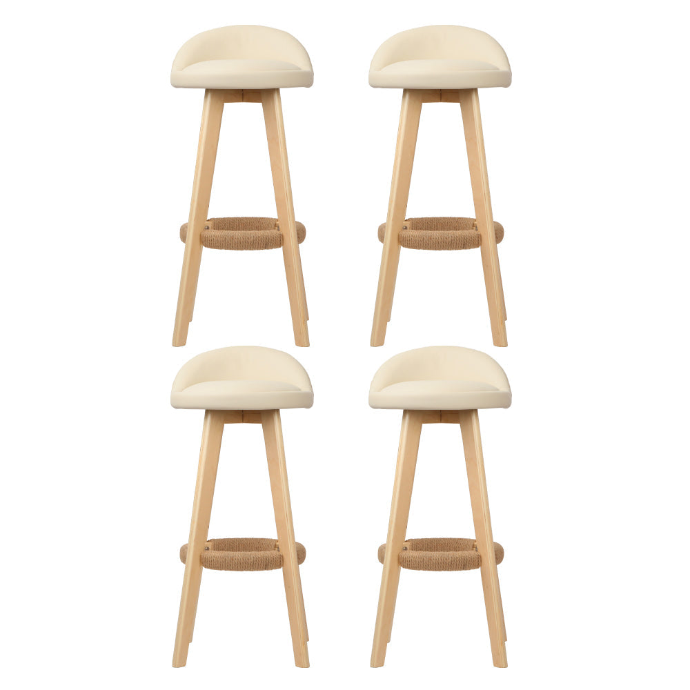 Artiss 4x Bar Stools Padded Leather Wooden Beige Artiss