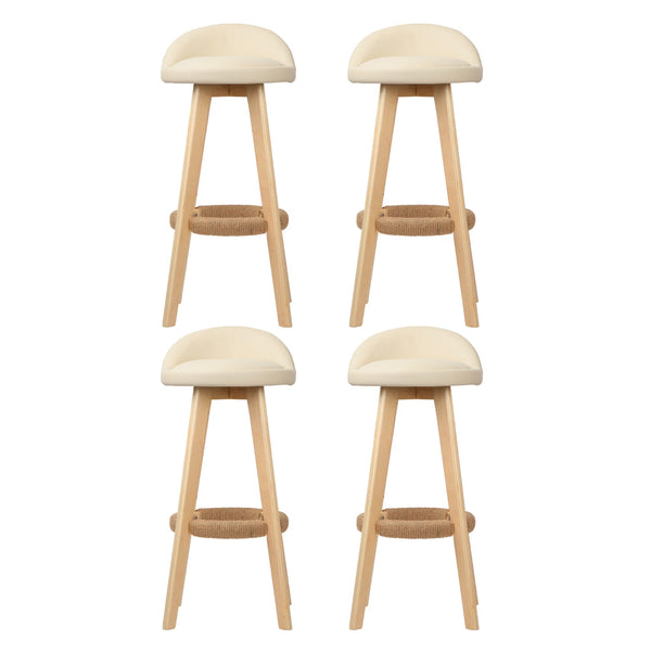 Artiss 4x Bar Stools Padded Leather Wooden Beige Artiss