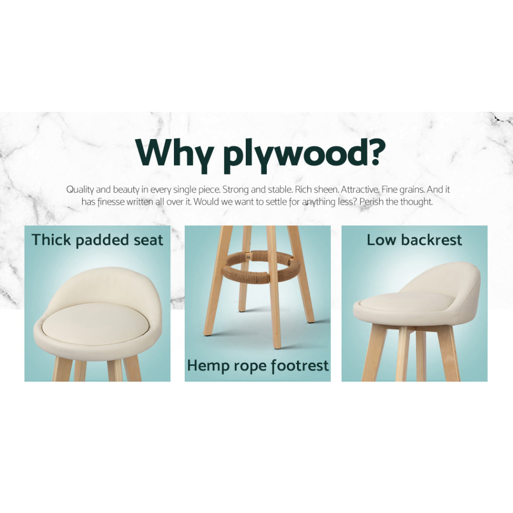 Artiss 4x Bar Stools Padded Leather Wooden Beige Artiss