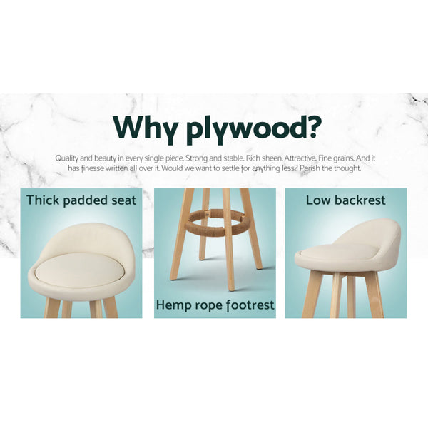 Artiss 4x Bar Stools Padded Leather Wooden Beige Artiss