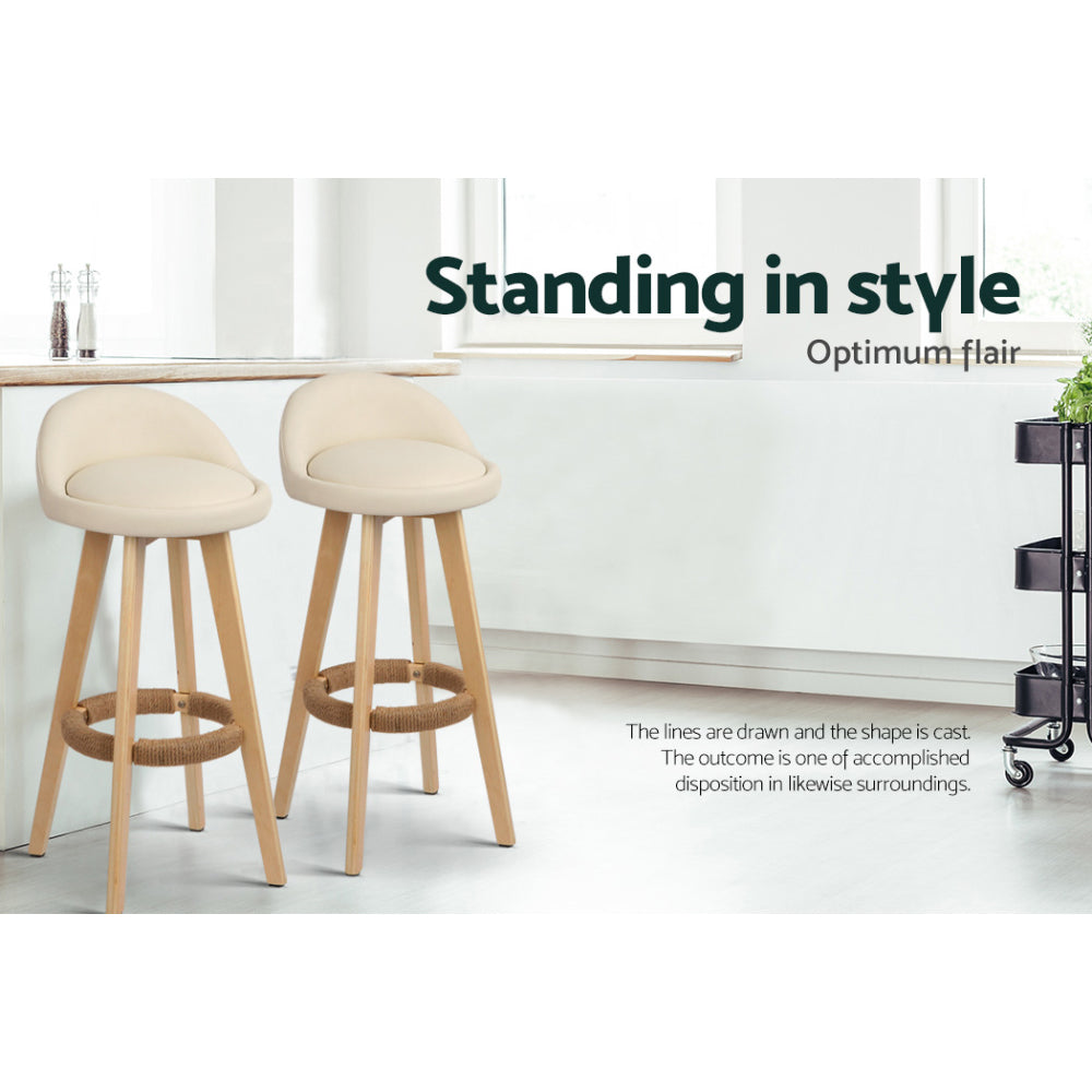 Artiss 4x Bar Stools Padded Leather Wooden Beige Artiss