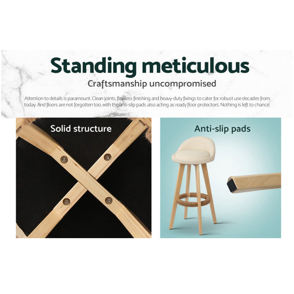 Artiss 4x Bar Stools Padded Leather Wooden Beige Artiss