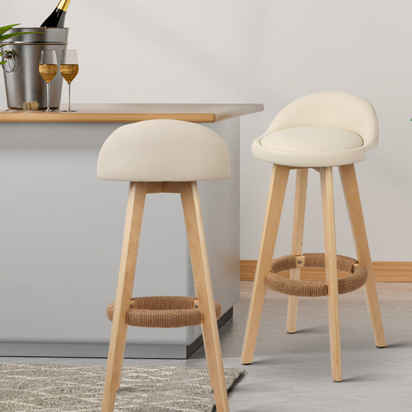 Artiss 4x Bar Stools Padded Leather Wooden Beige Artiss