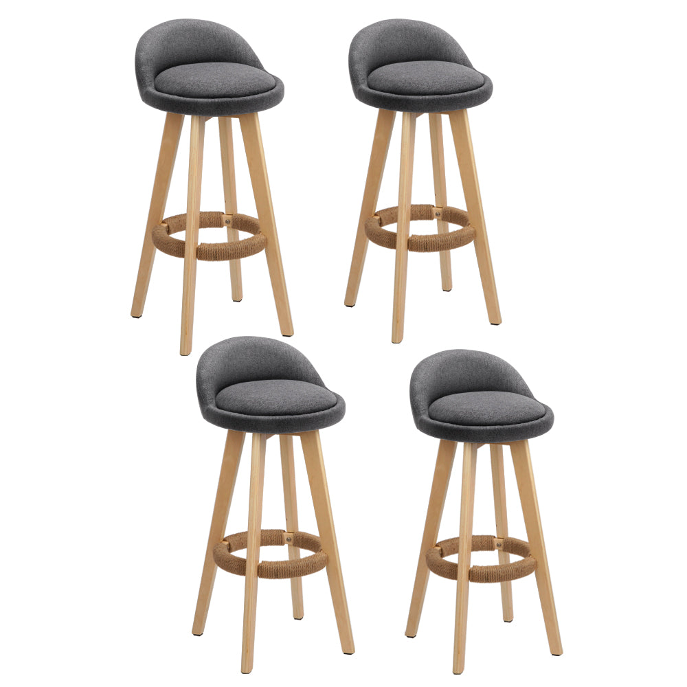 Artiss 4x Bar Stools Padded Linen Wooden Grey Artiss