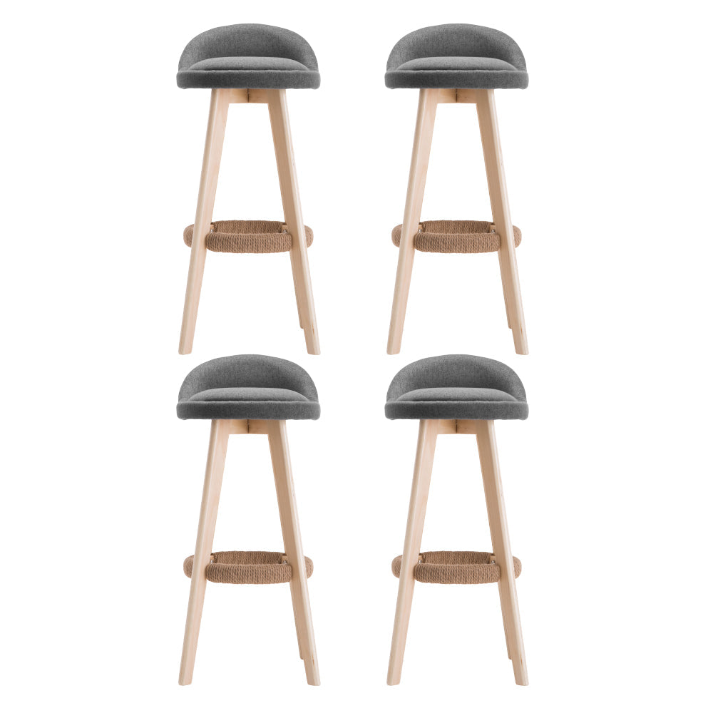 Artiss 4x Bar Stools Padded Linen Wooden Grey Artiss