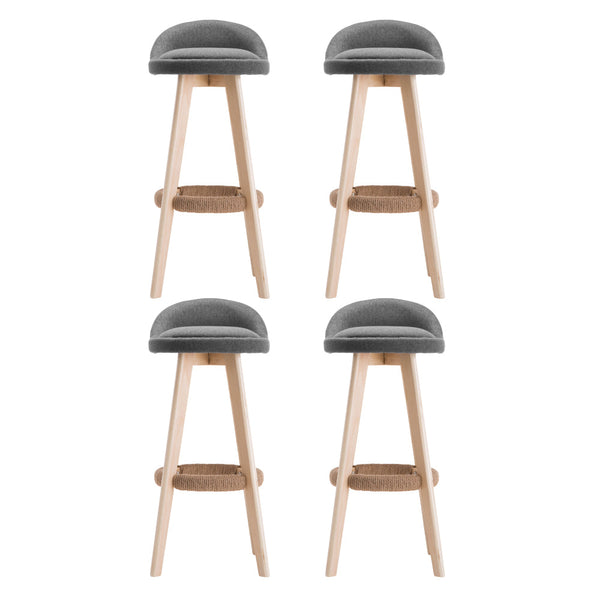 Artiss 4x Bar Stools Padded Linen Wooden Grey Artiss