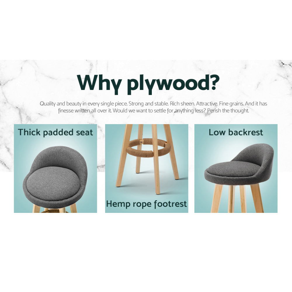 Artiss 4x Bar Stools Padded Linen Wooden Grey Artiss