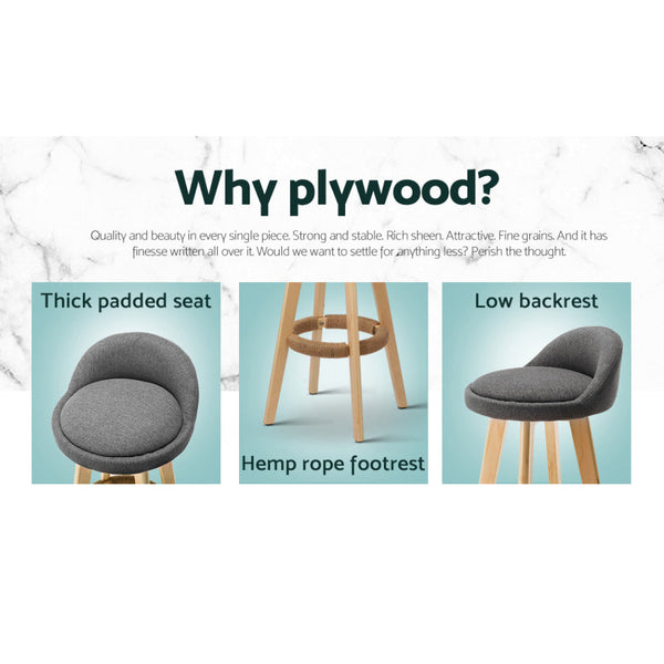 Artiss 4x Bar Stools Padded Linen Wooden Grey Artiss