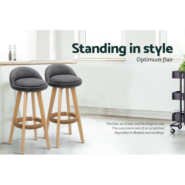 Artiss 4x Bar Stools Padded Linen Wooden Grey Artiss