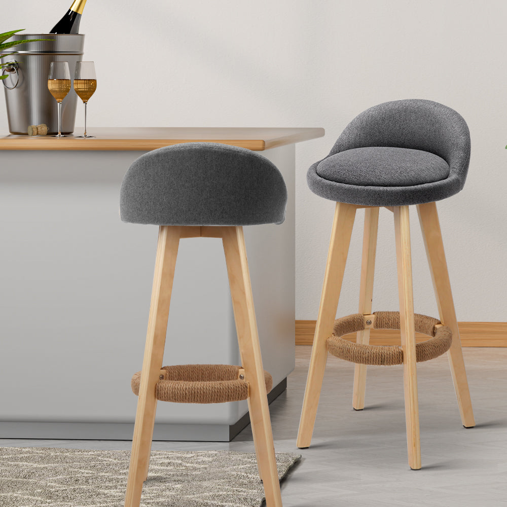Artiss 4x Bar Stools Padded Linen Wooden Grey Artiss