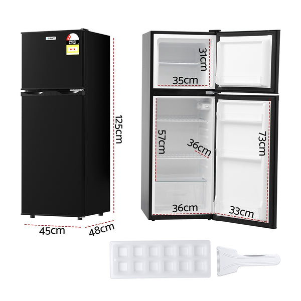 Devanti 122L Two Door Bar Fridge Mini Fridge with Freezer Black Awezingly