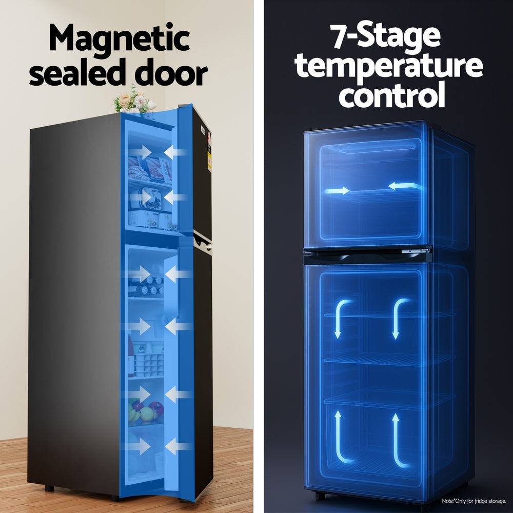 Devanti 122L Two Door Bar Fridge Mini Fridge with Freezer Black Awezingly