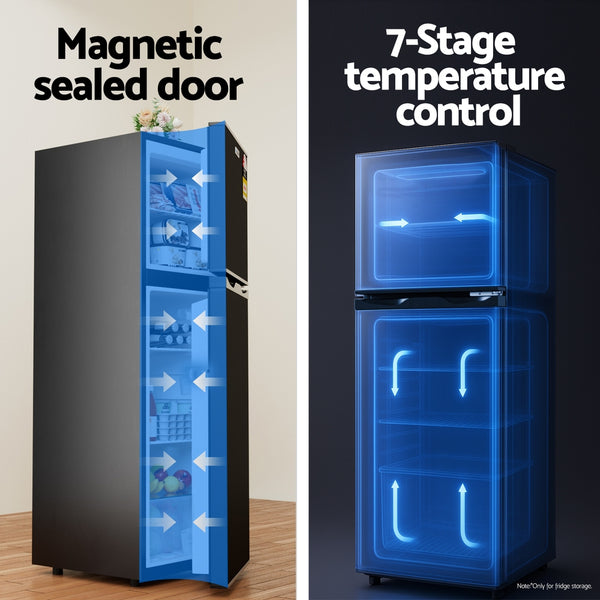 Devanti 122L Two Door Bar Fridge Mini Fridge with Freezer Black Awezingly