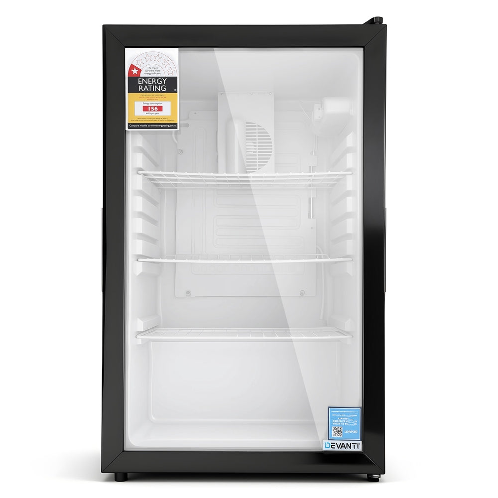 Devanti 105L Bar Fridge Glass Door Mini Fridge Countertop Cooler Black Devanti