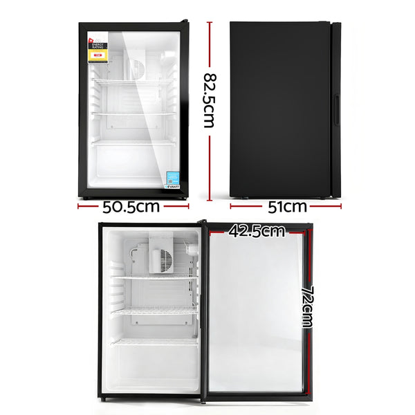 Devanti 105L Bar Fridge Glass Door Mini Fridge Countertop Cooler Black Devanti