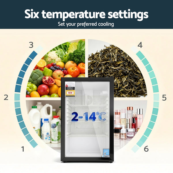 Devanti 105L Bar Fridge Glass Door Mini Fridge Countertop Cooler Black Devanti