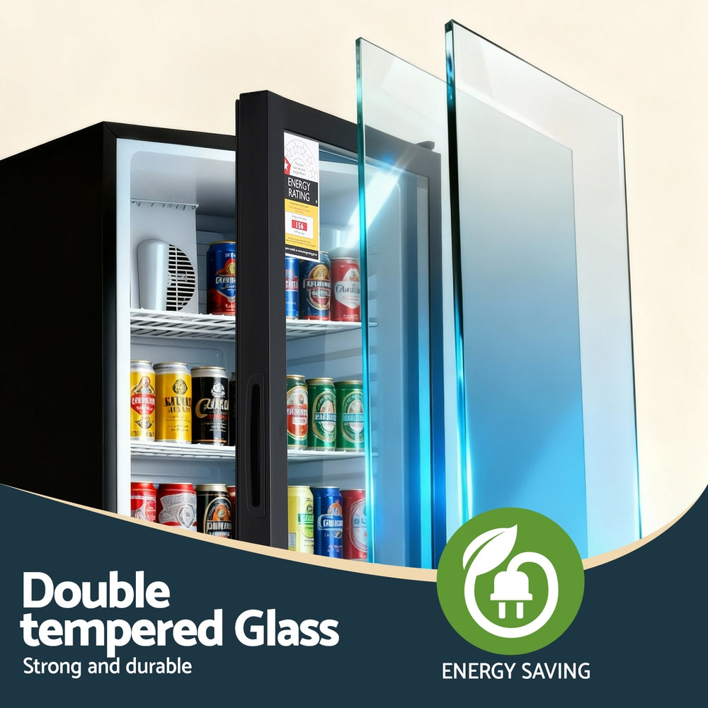 Devanti 105L Bar Fridge Glass Door Mini Fridge Countertop Cooler Black Devanti