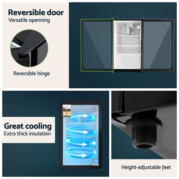Devanti 105L Bar Fridge Glass Door Mini Fridge Countertop Cooler Black Devanti