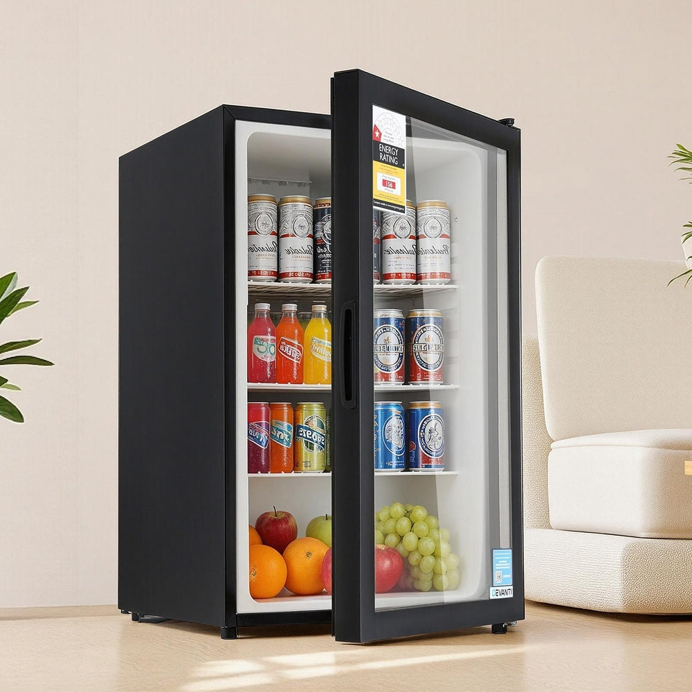Devanti 105L Bar Fridge Glass Door Mini Fridge Countertop Cooler Black Devanti