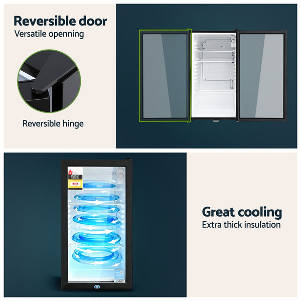 Devanti 78L Bar Fridge Glass Door Mini Fridge Countertop Cooler Black Devanti