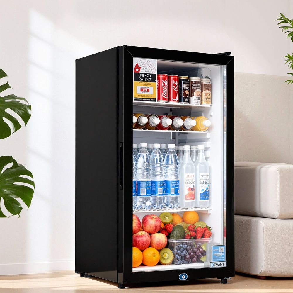 Devanti 78L Bar Fridge Glass Door Mini Fridge Countertop Cooler Black Devanti
