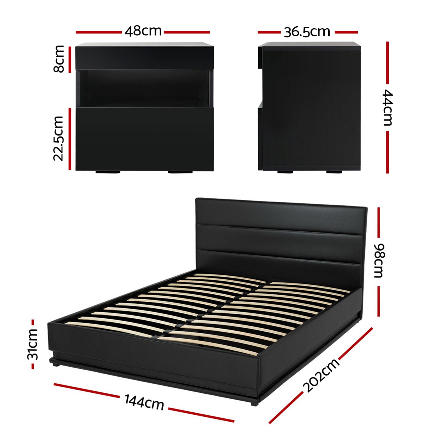 Artiss RGB LED Double Bed Frame with Beside Table Set 16 Colour Mood Lighting Awezingly