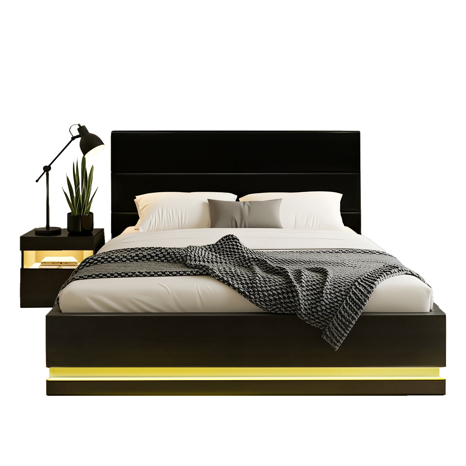 Artiss RGB LED Double Bed Frame with Beside Table Set 16 Colour Mood Lighting Awezingly