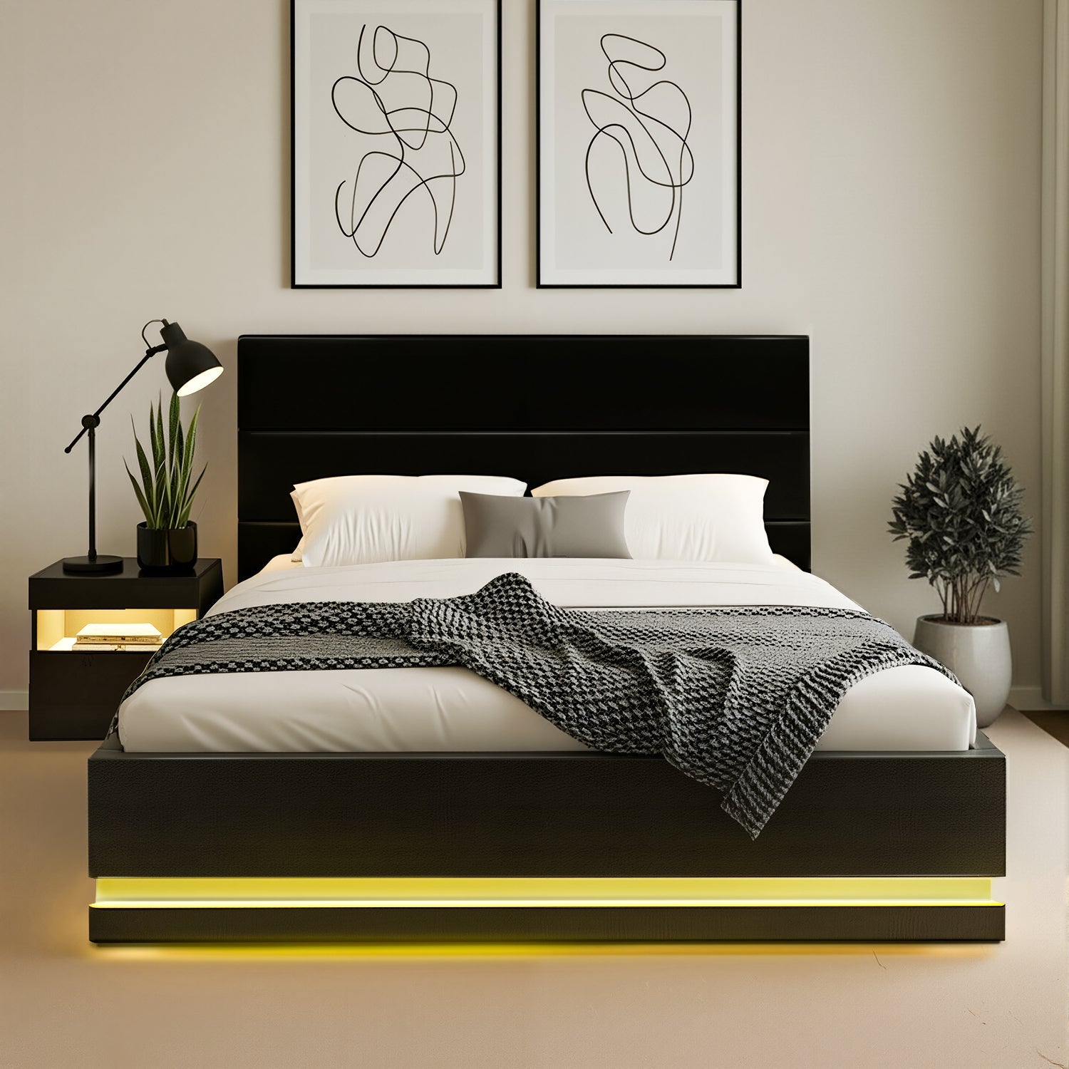 Artiss RGB LED Double Bed Frame with Beside Table Set 16 Colour Mood Lighting Awezingly