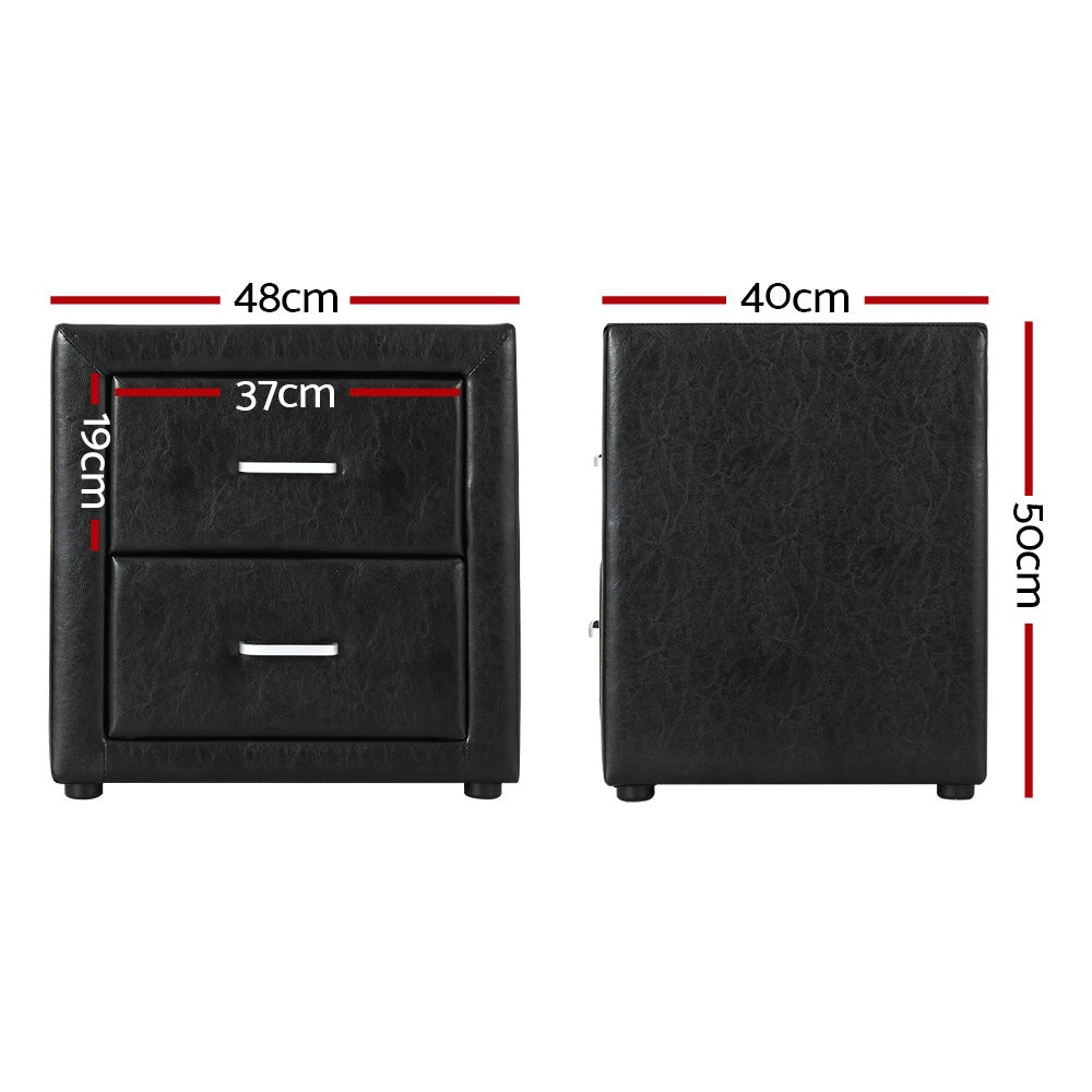 Artiss 2X Bedside Table 2 Drawers Side Table Leather - CADEN Black Awezingly