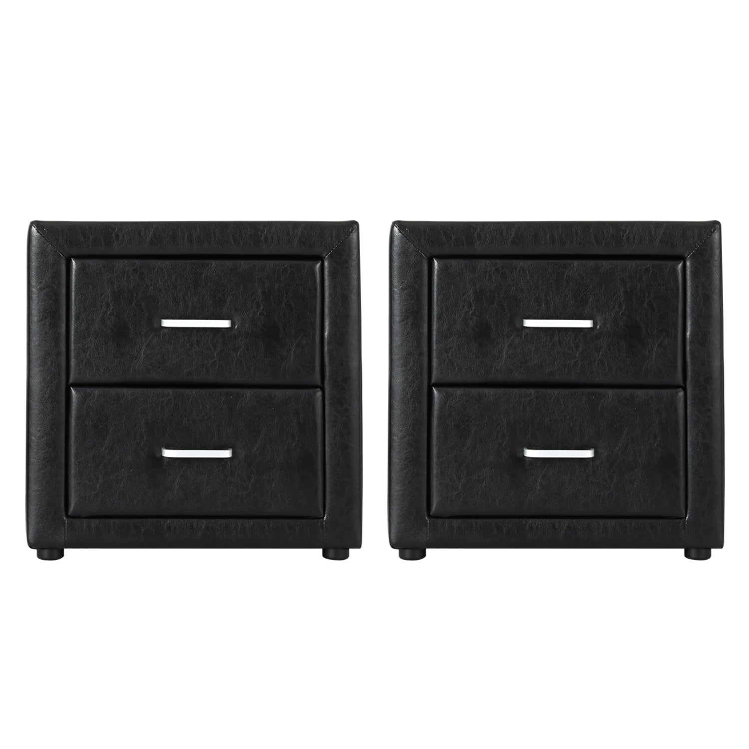 Artiss 2X Bedside Table 2 Drawers Side Table Leather - CADEN Black Awezingly