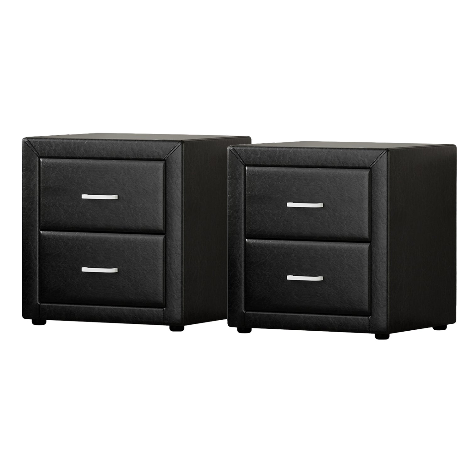 Artiss 2X Bedside Table 2 Drawers Side Table Leather - CADEN Black Awezingly