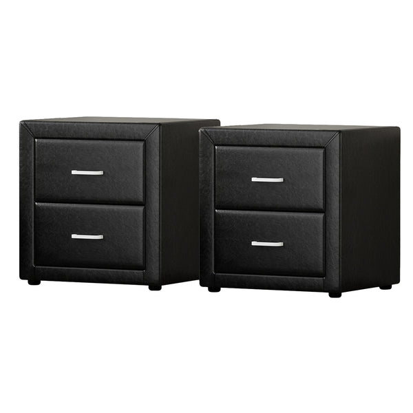 Artiss 2X Bedside Table 2 Drawers Side Table Leather - CADEN Black Awezingly