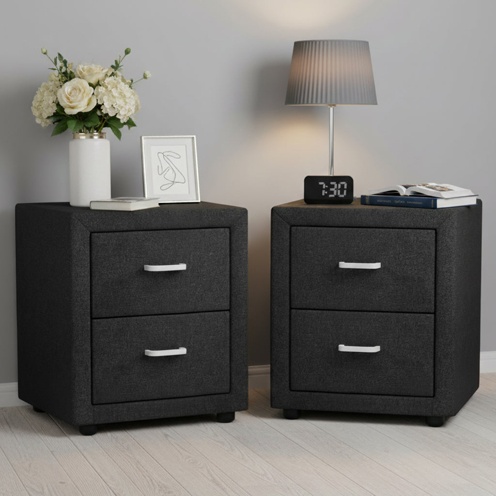 Artiss 2X Bedside Table 2 Drawers Fabric - CADEN Charcoal Awezingly