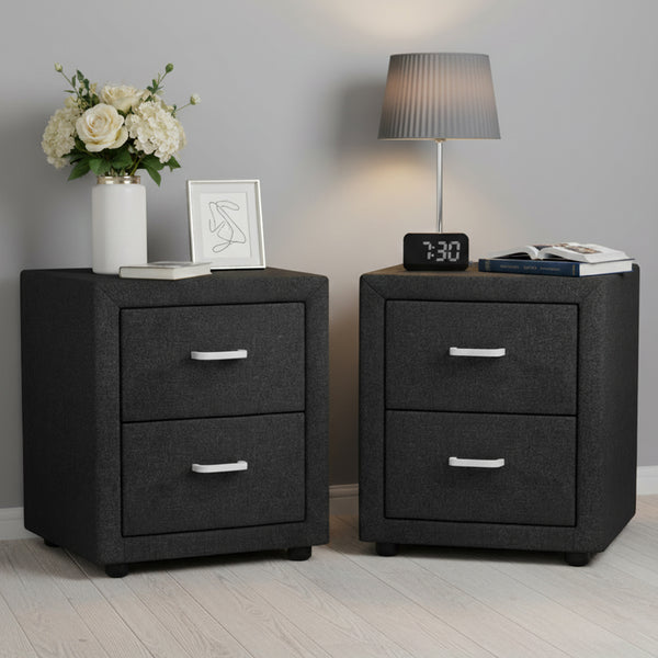 Artiss 2X Bedside Table 2 Drawers Fabric - CADEN Charcoal Awezingly