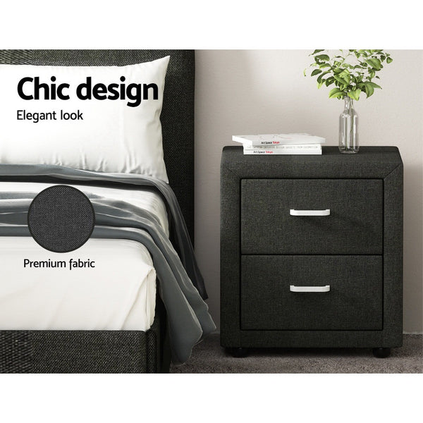 Artiss 2X Bedside Table 2 Drawers Fabric - CADEN Charcoal Awezingly
