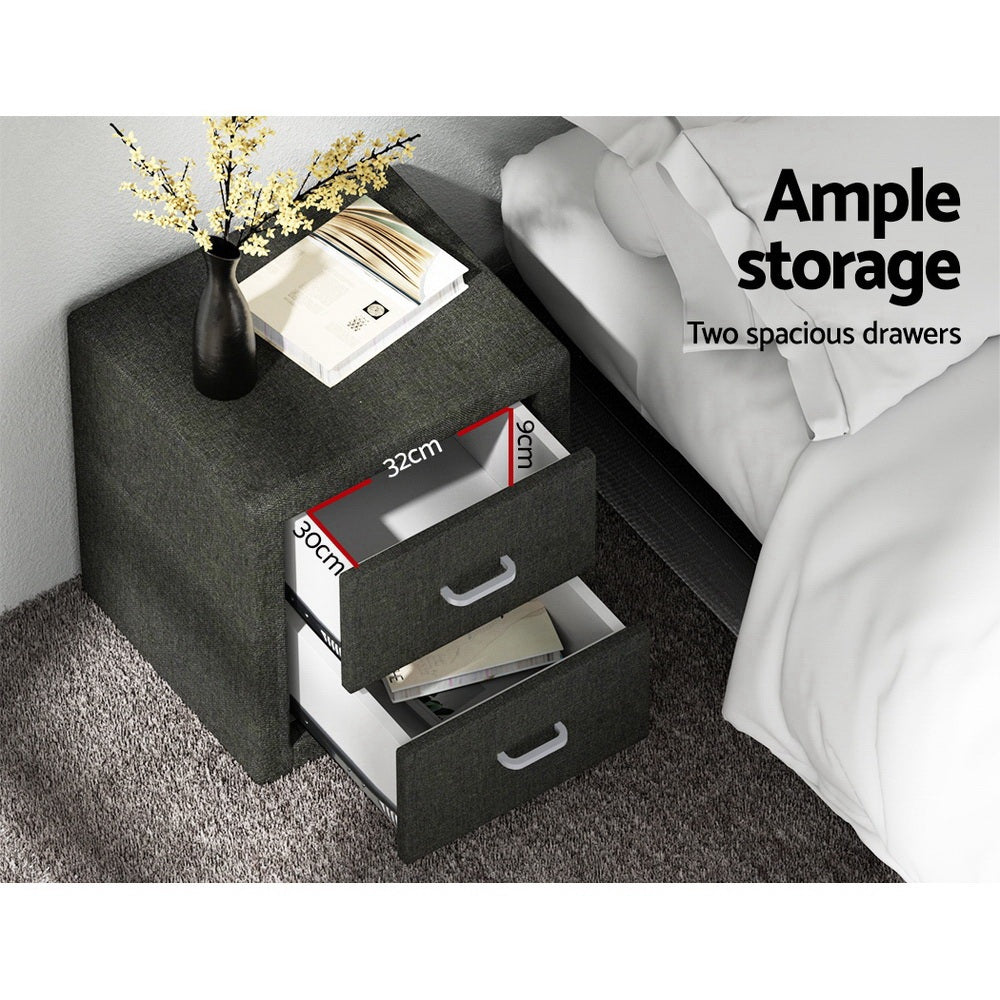 Artiss 2X Bedside Table 2 Drawers Fabric - CADEN Charcoal Awezingly