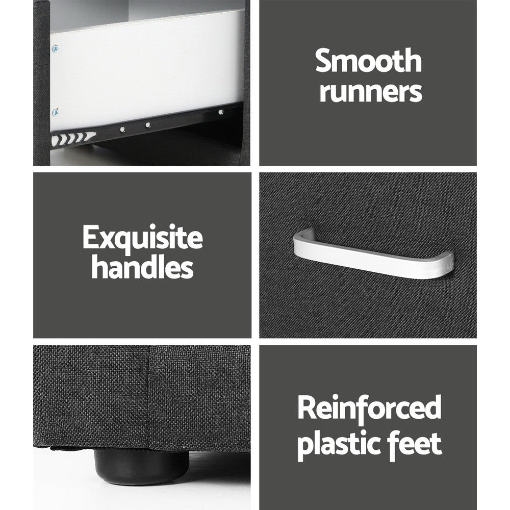 Artiss 2X Bedside Table 2 Drawers Fabric - CADEN Charcoal Awezingly