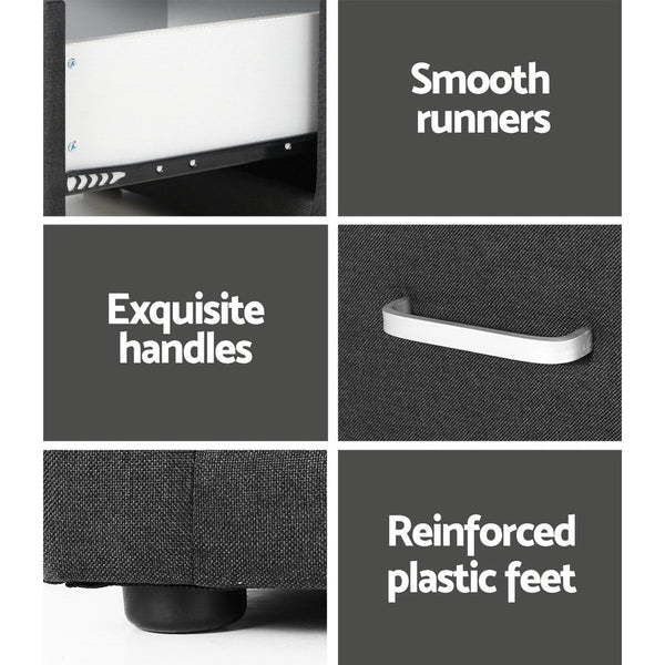 Artiss 2X Bedside Table 2 Drawers Fabric - CADEN Charcoal Awezingly