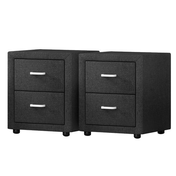 Artiss 2X Bedside Table 2 Drawers Fabric - CADEN Charcoal Awezingly