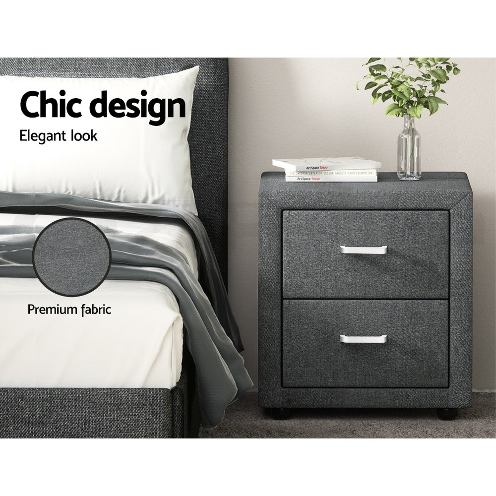 Artiss 2X Bedside Table 2 Drawers Side Table Fabric - CADEN Grey Awezingly