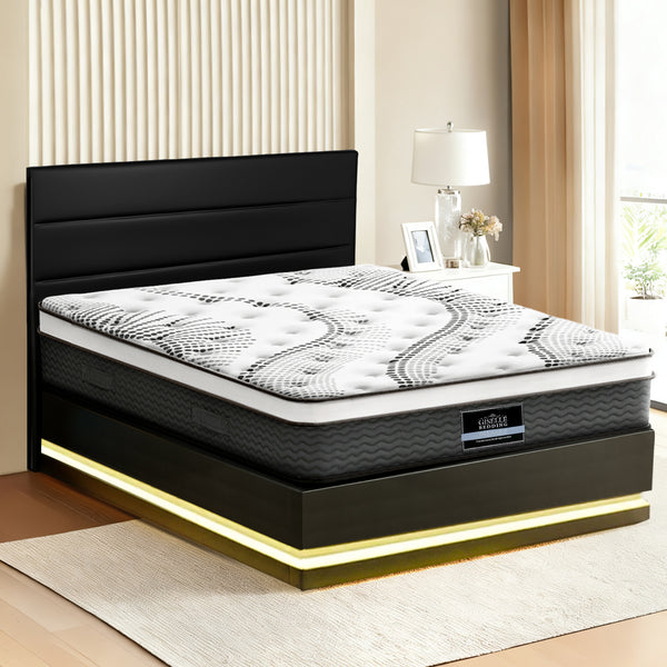 Artiss RGB LED Queen Bed Frame with 32cm Giselle Mattress Set Awezingly