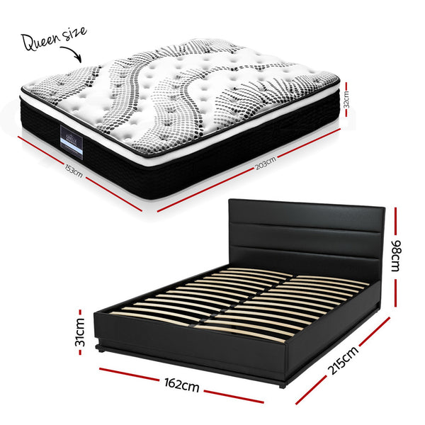Artiss RGB LED Queen Bed Frame with 32cm Giselle Mattress Set Awezingly