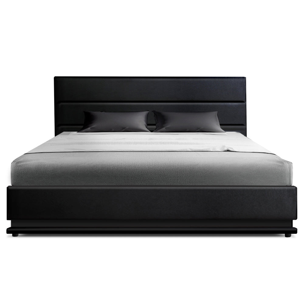 Artiss RGB LED Bed Frame King Size Gas Lift Base Storage Black Leather LUMI Artiss