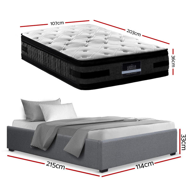 Artiss Bed Frame with 36cm Giselle Mattress Set King Single Gas Lift Base Grey Awezingly