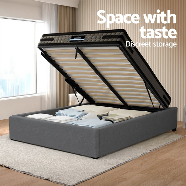 Artiss Bed Frame with 36cm Giselle Mattress Set King Single Gas Lift Base Grey Awezingly