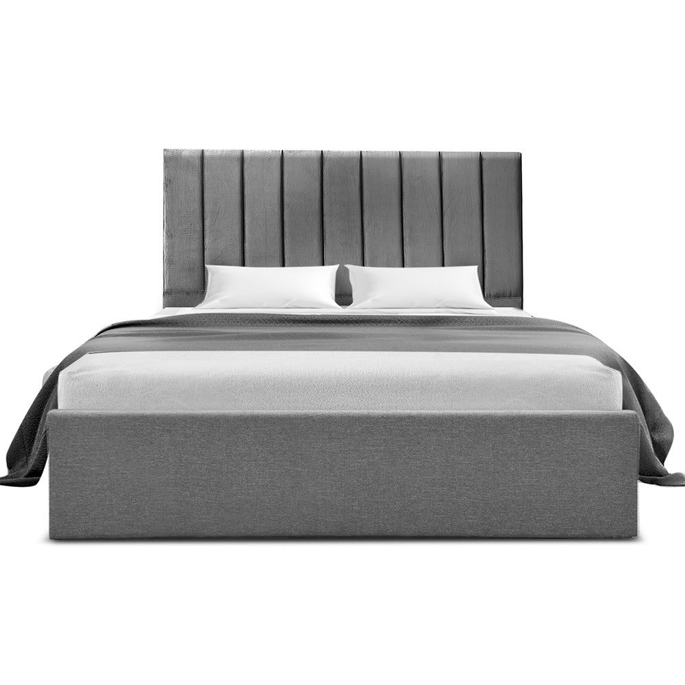 Artiss Double Bed Frame with Storage Grey Velvet Headboard Gas Lift Platform Base Awezingly