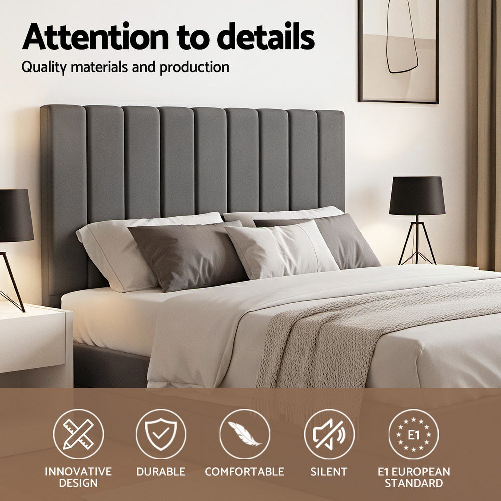 Artiss Double Bed Frame with Storage Grey Velvet Headboard Gas Lift Platform Base Awezingly