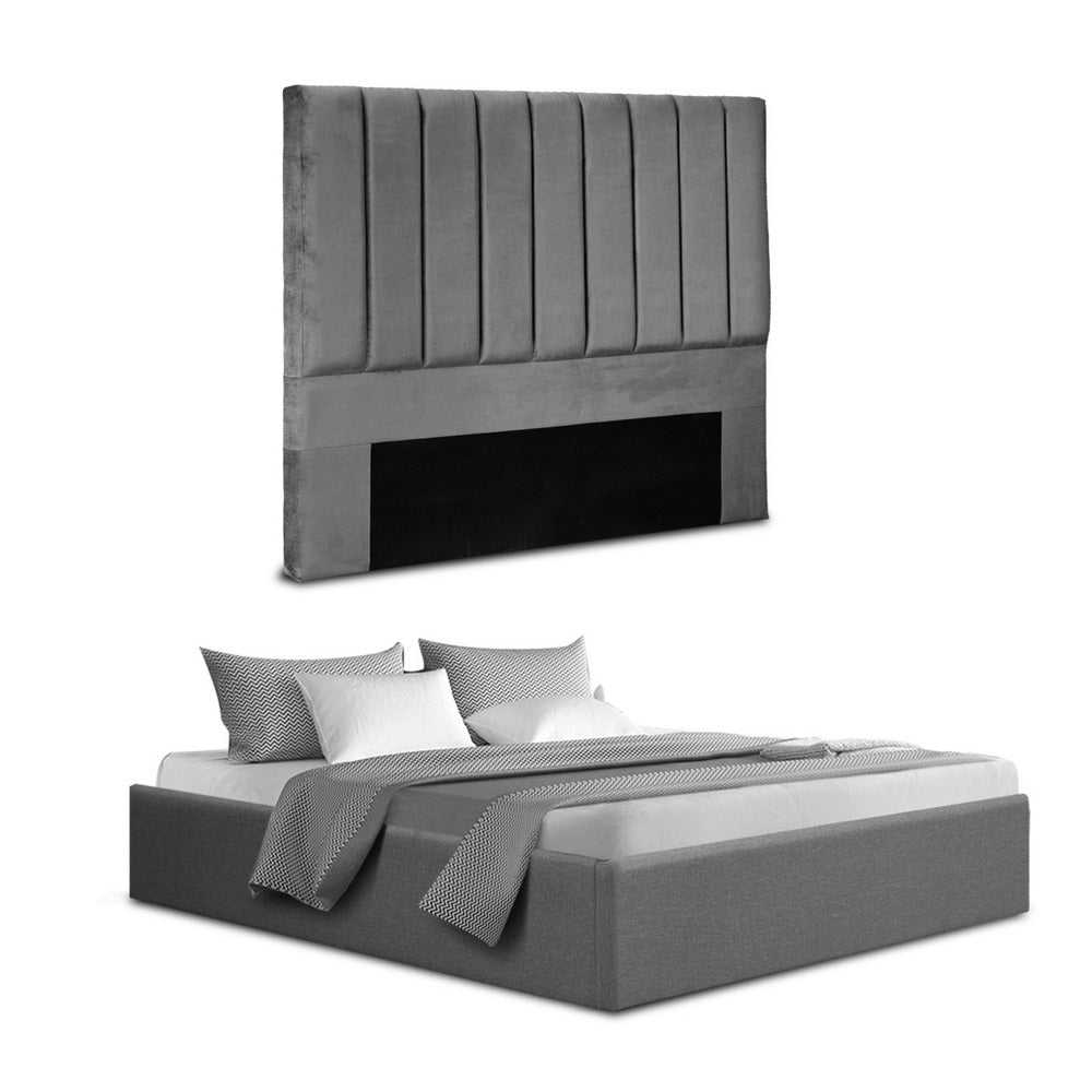 Artiss Double Bed Frame with Storage Grey Velvet Headboard Gas Lift Platform Base Awezingly