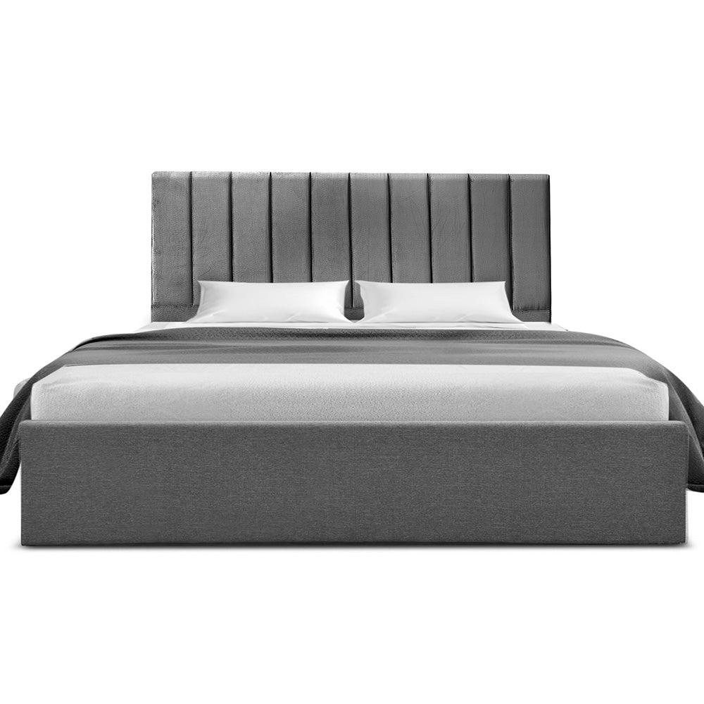 Artiss King Bed Frame with Storage Grey Velvet Headboard Gas Lift Platform Base Awezingly