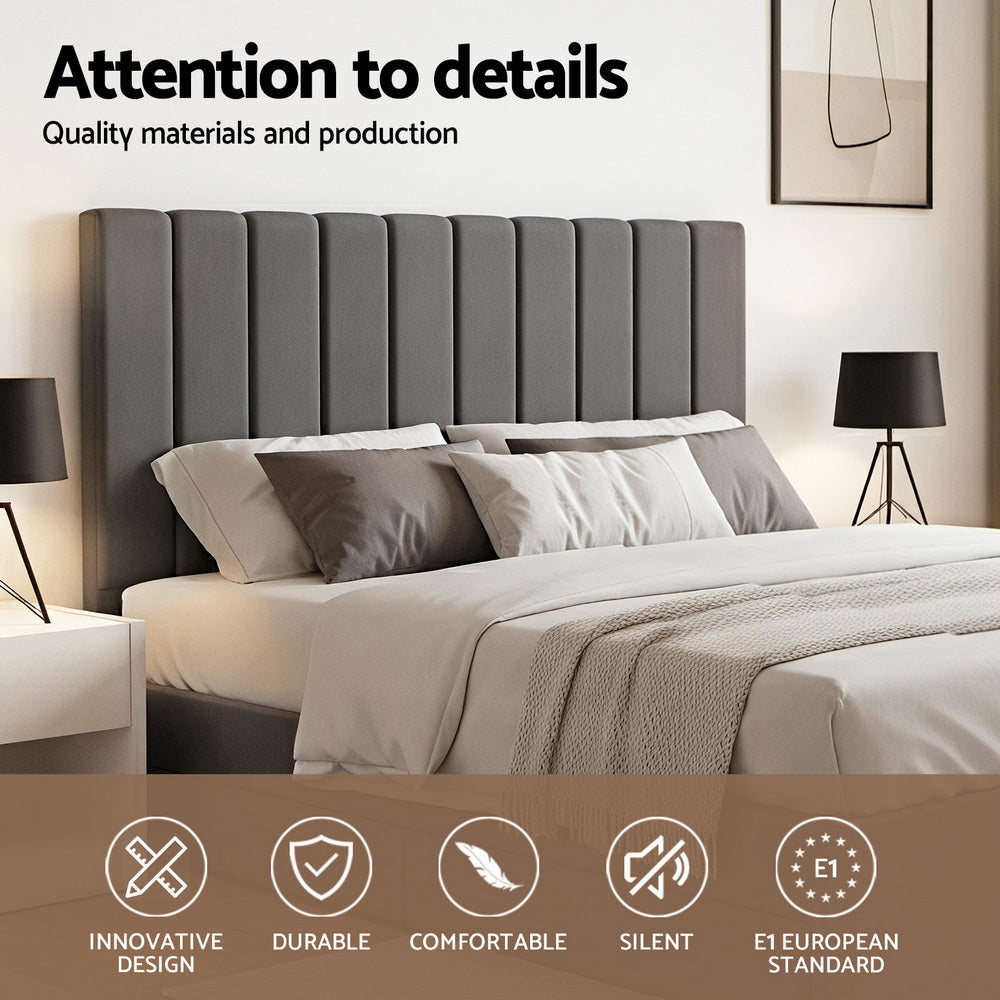Artiss King Bed Frame with Storage Grey Velvet Headboard Gas Lift Platform Base Awezingly